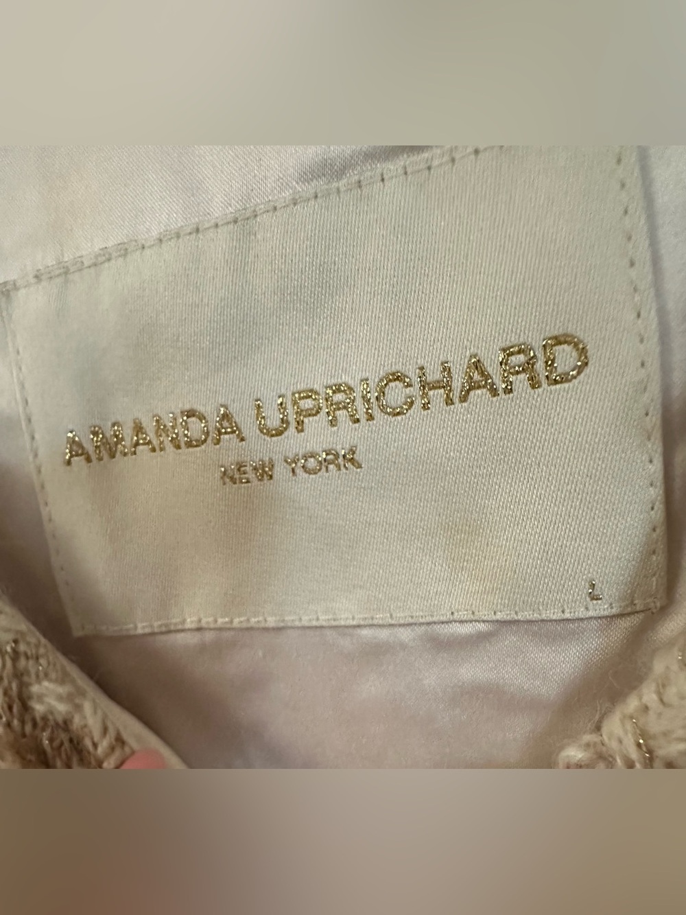 Amanda Uprichard Cream & Tan Houndstooth Lady Jacket Size L $209 *Flaw* - Picture 7 of 10